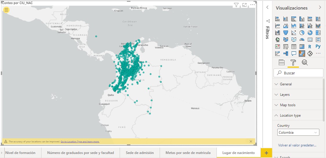 ArcGIS Map para cuidad de nacimiento, Colombia